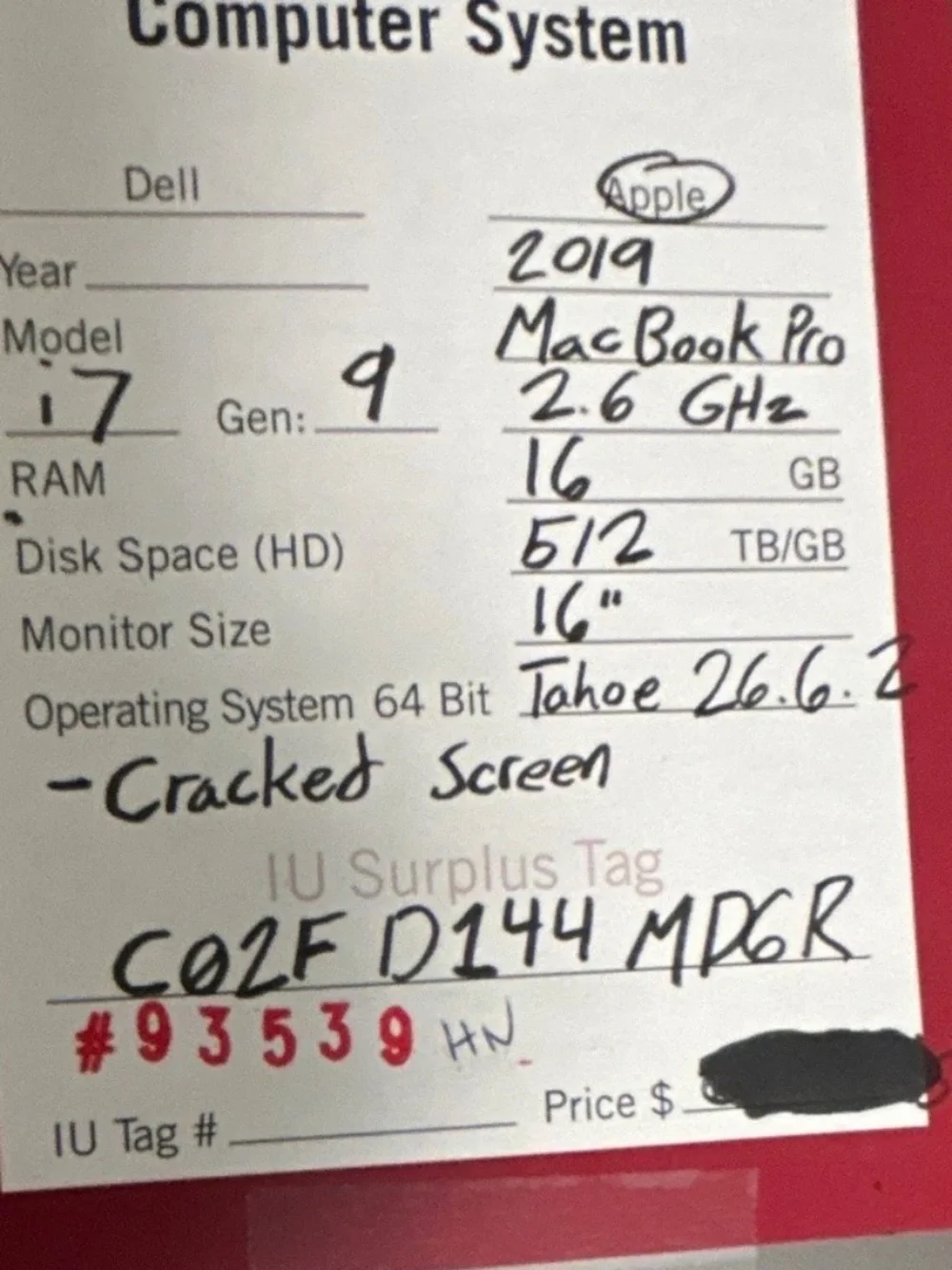 MacBook Pro 2019 512 GB 16’ Touch Bar